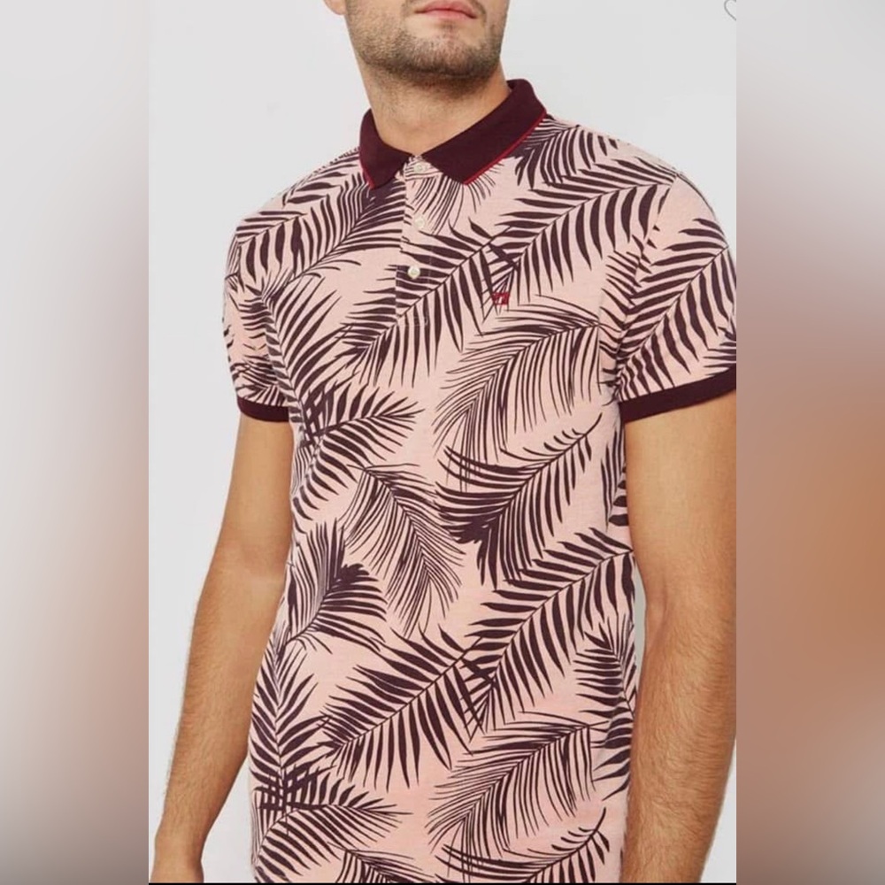 Scotch & Soda Pink/Maroon Leaf Print Polo